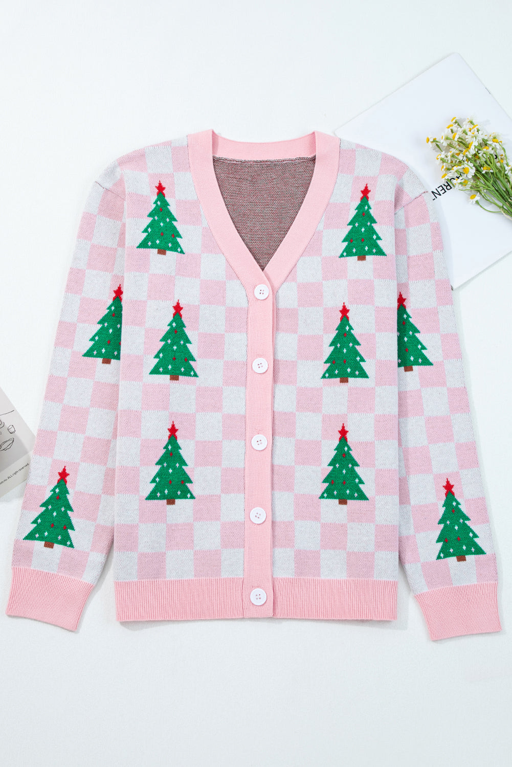 Christmas Tree Pattern Button V Neck Cardigan Sweater