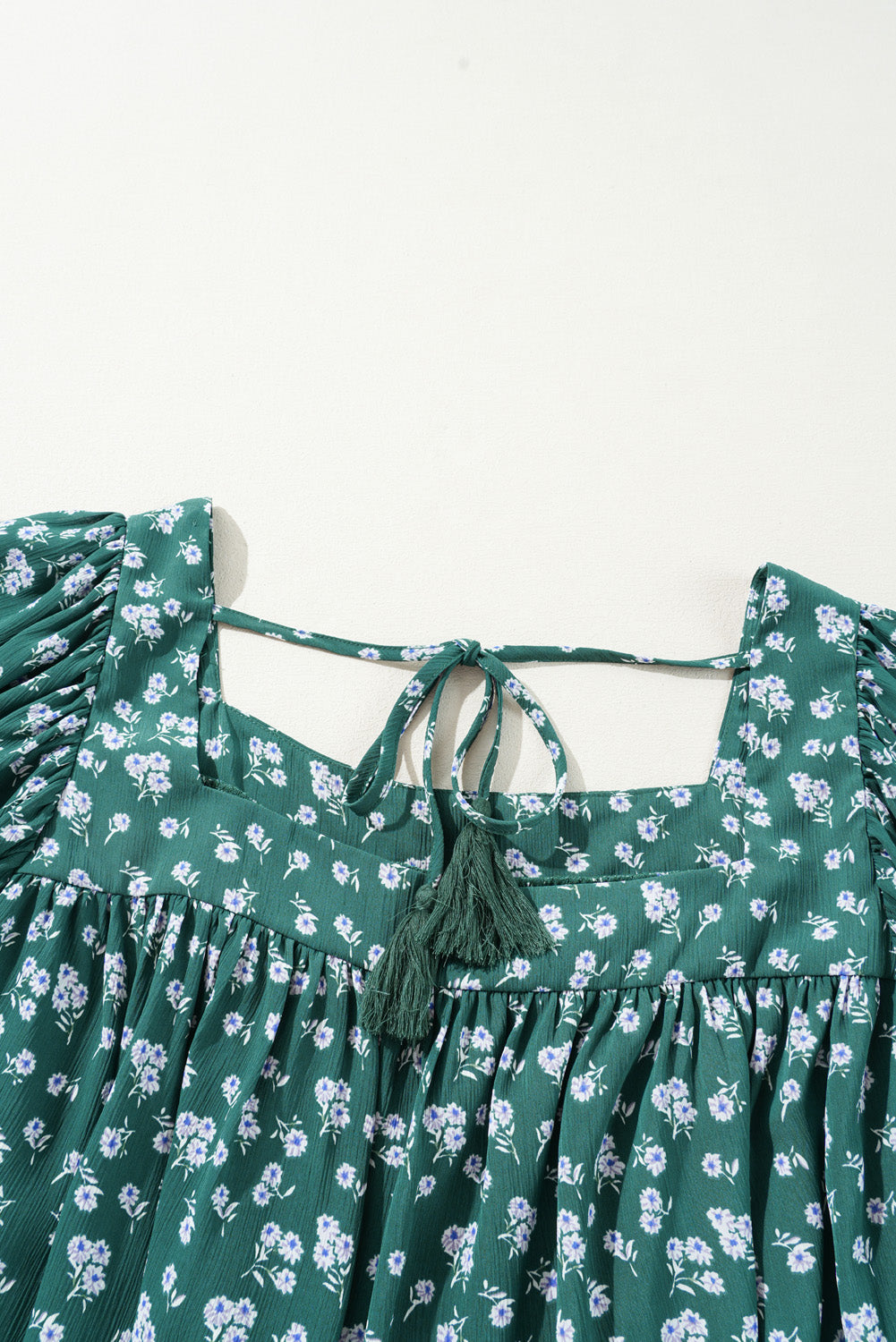 Floral Print Square Neck Ruffled Trim Plus Size Blouse