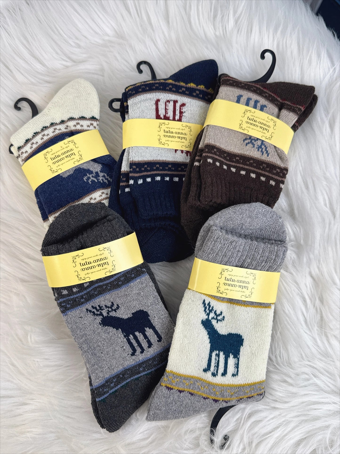 5-Pair Nordic Reindeer Pattern Socks Set (JG1803)