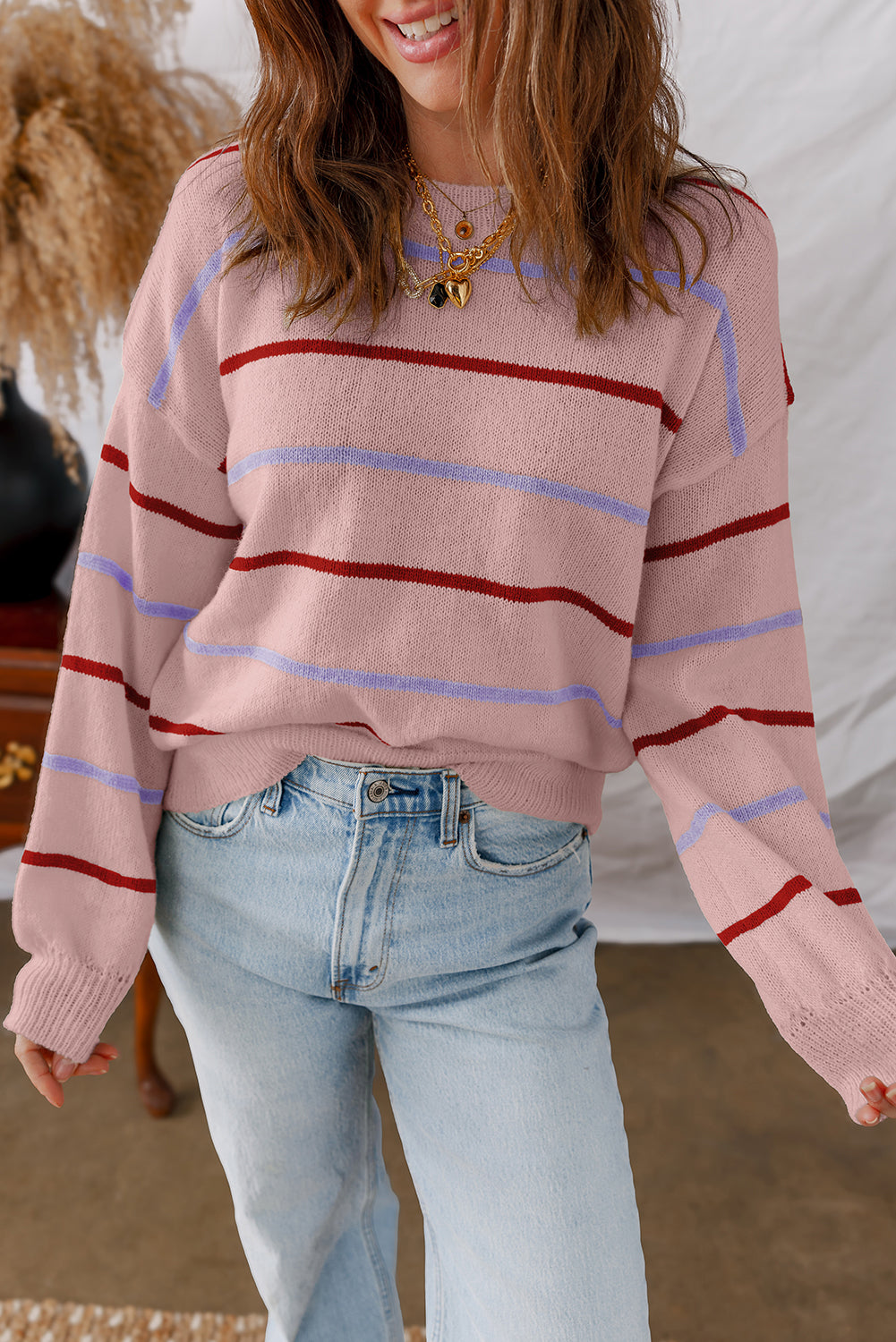 Ribbed Edge Drop Shoulder Sweater