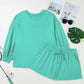 V Neck Pullover Top and Drawstring Short Plus Size Set