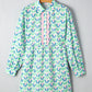 Floral Print Notched Neck Scalloped Detail Long Sleeve Mini Dress