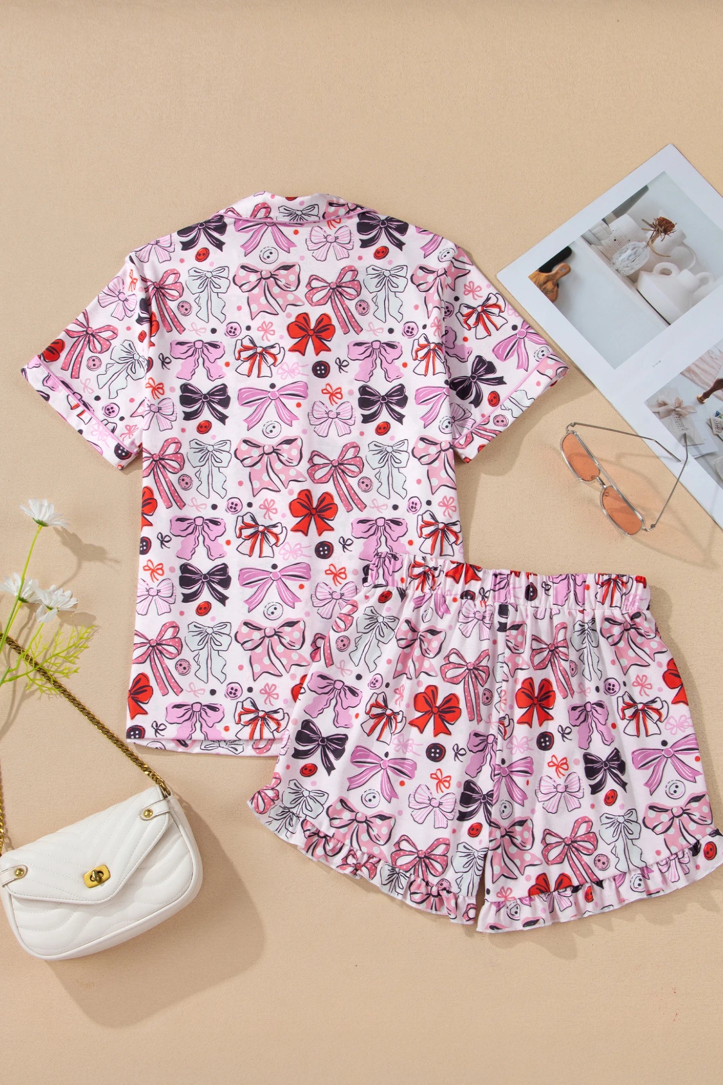 Bows Printed 2pcs Short Pajama Set