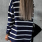 Striped O-ring Zip Collared Loose Sweater Mini Dress