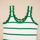 Striped Scalloped Edge U Neck Sleeveless Sweater Vest
