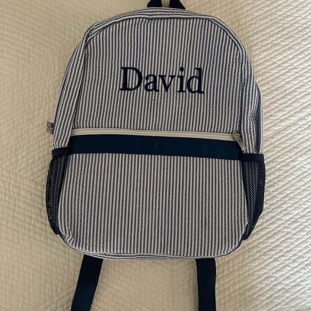 Custom-Embroidered Seersucker Kids' Backpack / Students Schoolbag