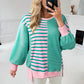 Mix Pattern Color Block Patchwork Side Slit Baggy Sweatshirt