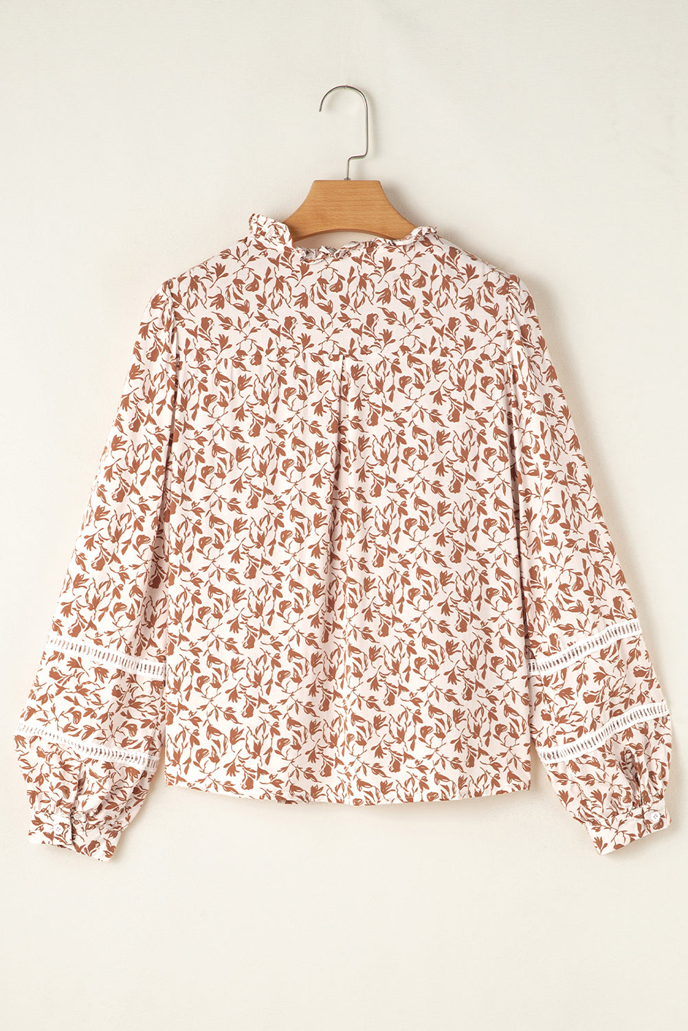 Lace Detail Floral Puff Sleeve Fall Shirt