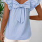 Pink Textured Bow Knot Frilled Butterfly Sleeve Blouse