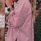 Stripe Patched Pocket Side Slit Loose Shirt