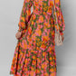 Floral Puff Sleeve Smocked Bodice Ruffled Long Dress