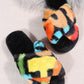 Plush Color Block Cross Strap Home Slippers