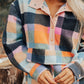 Plaid Pocketed Button Collared Sweatshirt