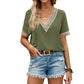 Lace Trim V Neck Short Sleeve Blouse