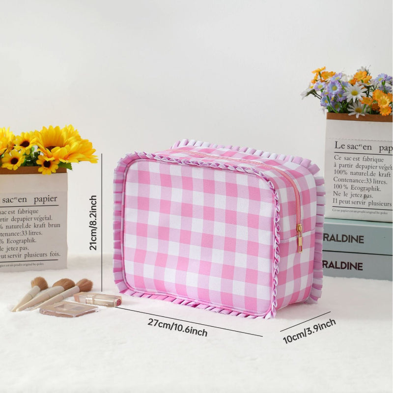 Ruffle Checker Cosmetic Bag