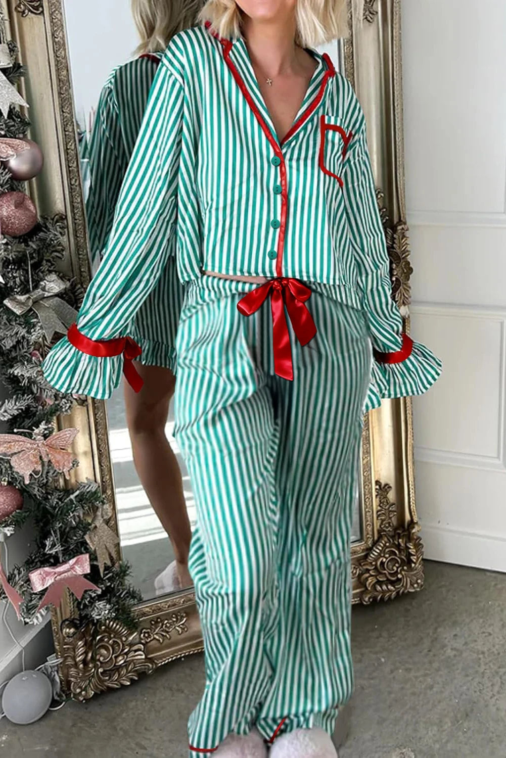 Bow Knot Waist 2pcs Pajama Set