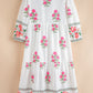 Floral Print Half Button Mandarin Neck 3/4 Sleeve Maxi Dress