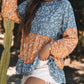 Floral Color Block Patchwork Ruffled Hem Round Neck Blouse