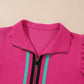 Striped Detail Flutter Sleeve Zipped Collar Short Set