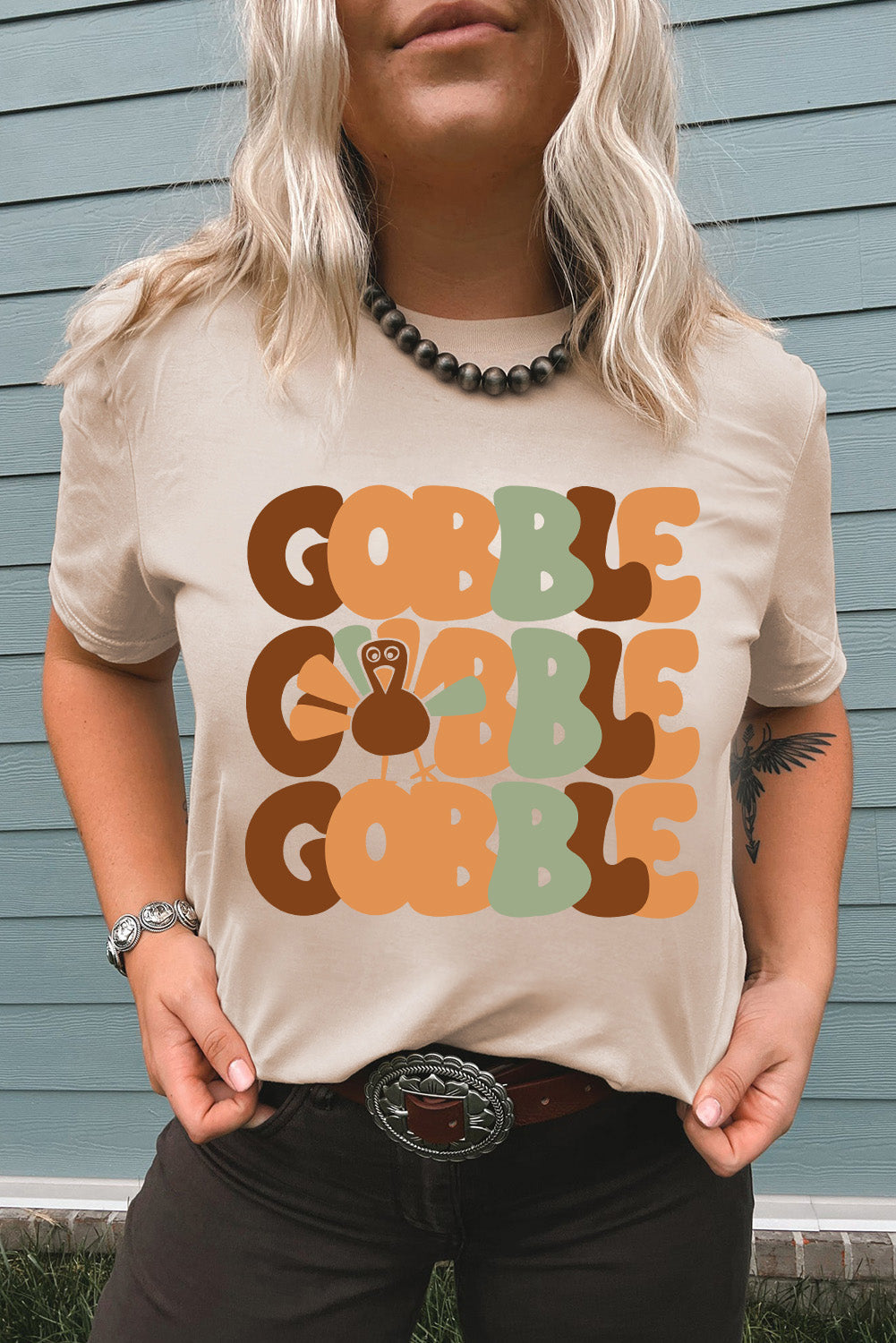 GOBBLE Turkey Print Thanksgiving Fashion Tee