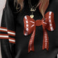 Varsity Baseball Bow Graphic Striped Sleeve Baggy Sweatshirt