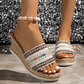 Woven Band PU Leather Wedge Slippers