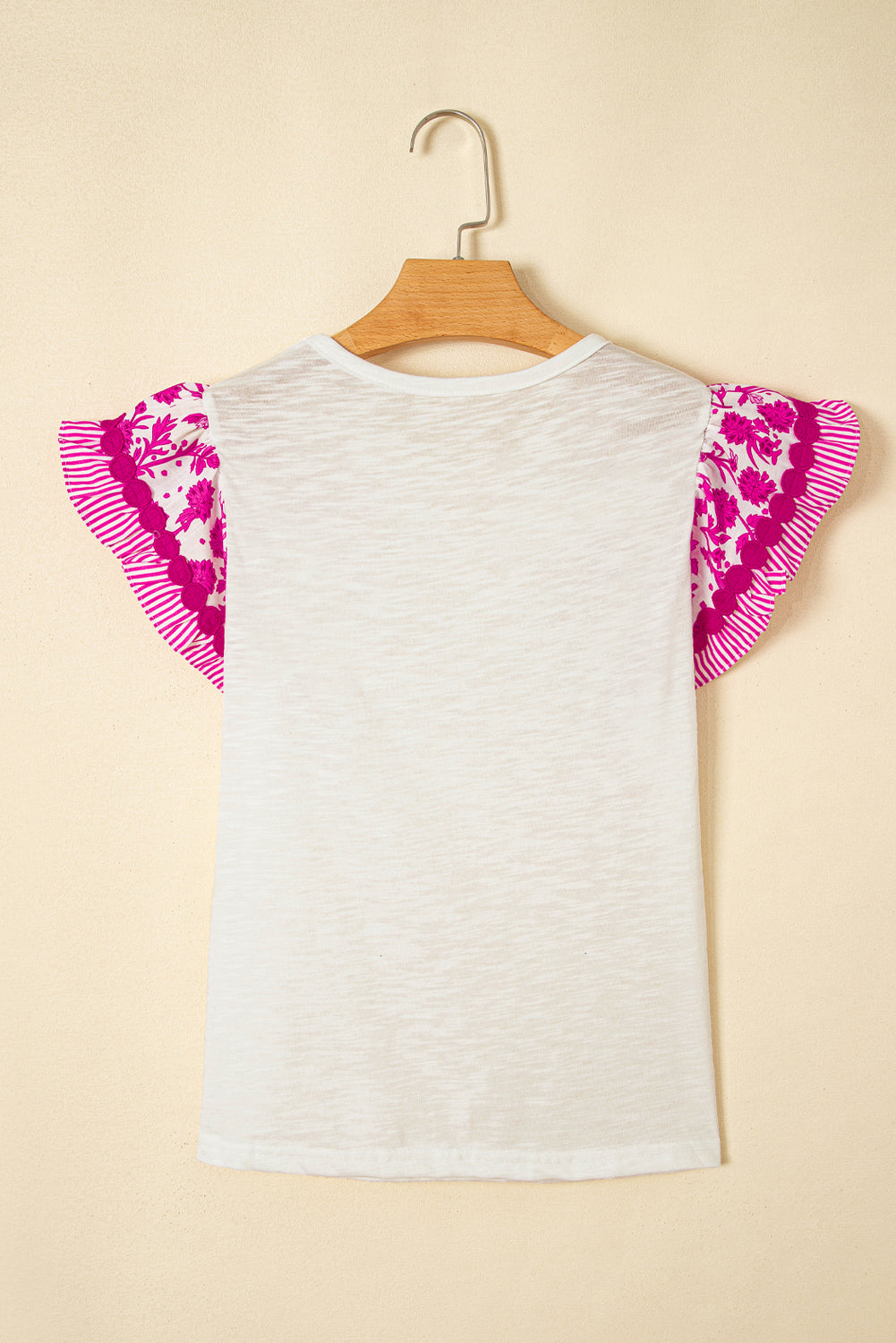 Ricrac Trim Printed Flutter Sleeve Contrast Patchwork Blouse