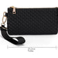 Checkered Woven Clutch Wristlet PU Leather Large Size Patterned Wallet