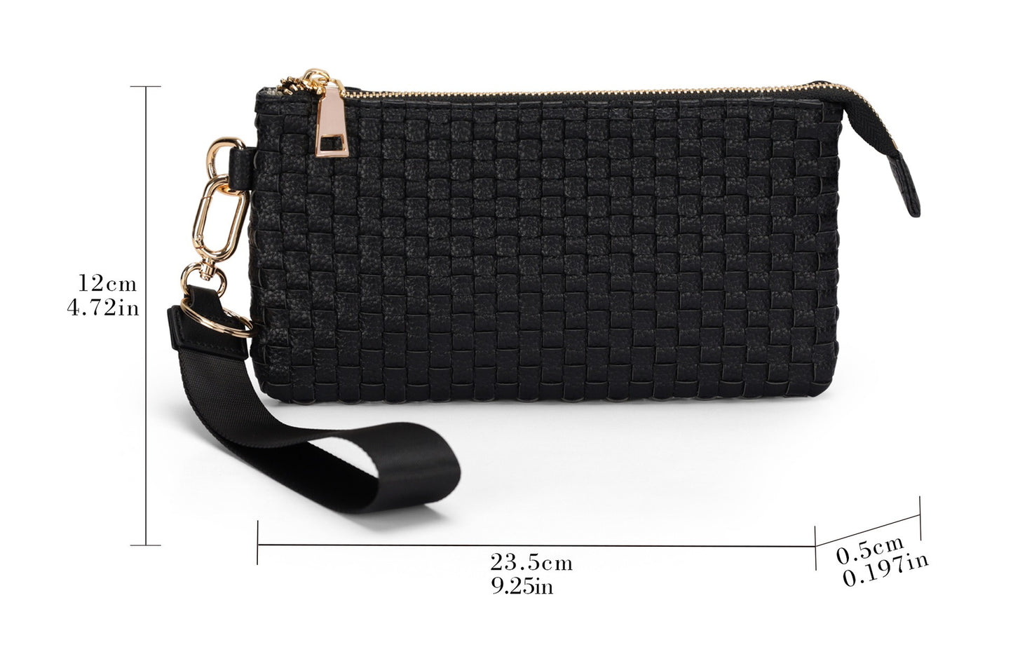 Checkered Woven Clutch Wristlet PU Leather Large Size Patterned Wallet