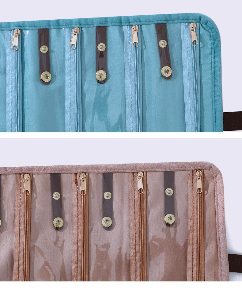 Plush Velvet Travel Jewelry Roll Organizer