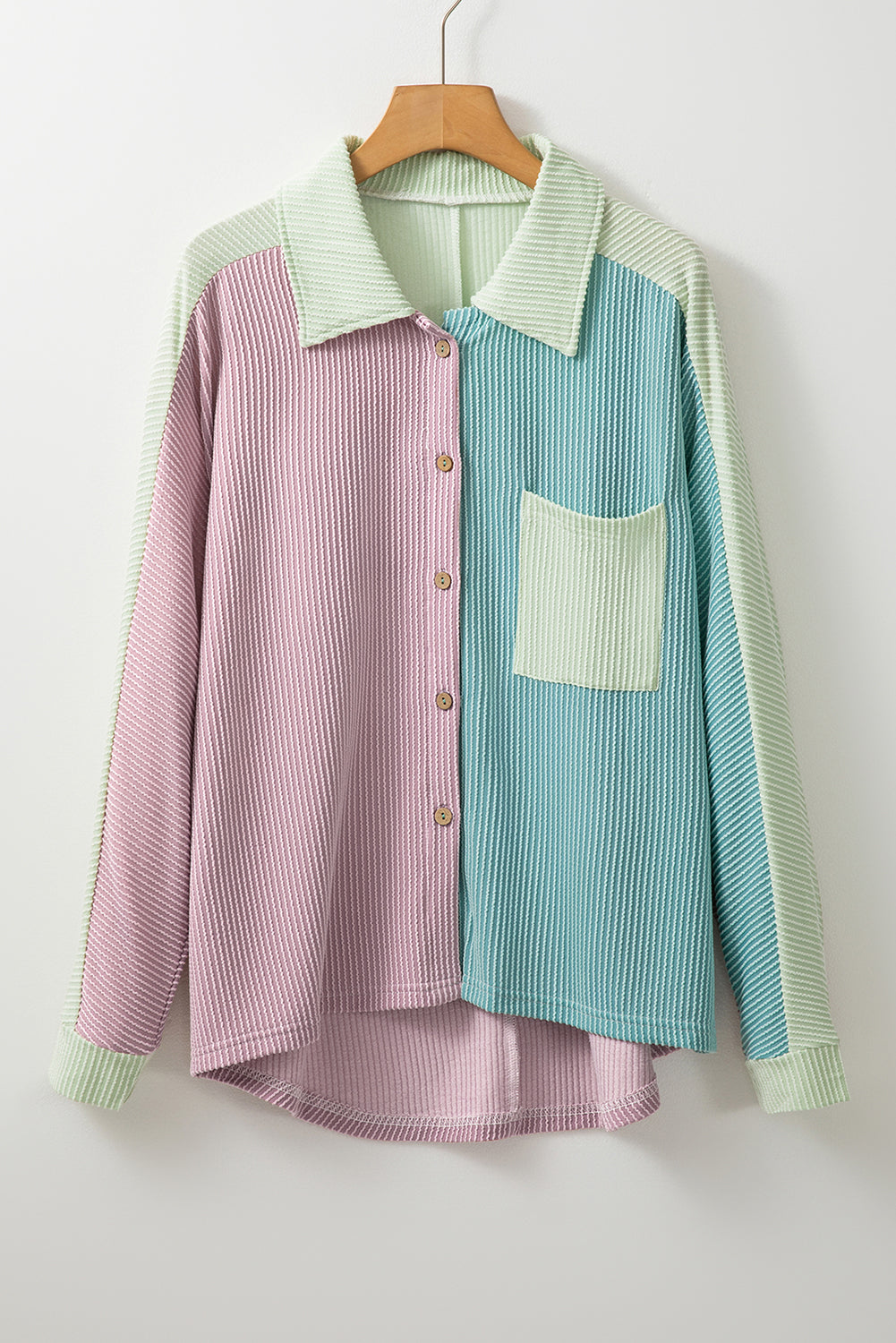 Color Block Corded Buttoned Oversized Shacket