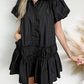 Shirt Style Button Down Puff Sleeve Ruffle Hem Dress
