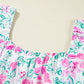 Floral Print Ric-rac Trim Square Neck Plus Size Mini Dress