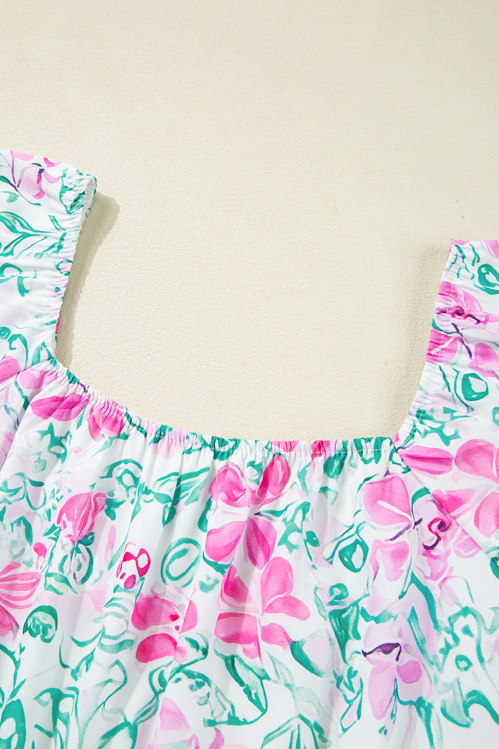 Floral Print Ric-rac Trim Square Neck Plus Size Mini Dress