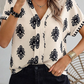 Geometric Print Short Sleeve V Neck Blouse