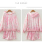 Pink Abstract Print Loose Hoodie Slim Shorts 2pcs Set