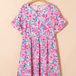 Plus Size Floral Print Frilled Short Sleeve Flare Dress