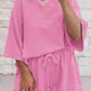 Meadow Mist Green Solid Loose V Neck Half Sleeve Tee and Shorts