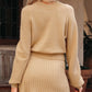 Sleeve Sweater Pleated Mini Skirt 2pcs Knitted Outfit