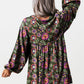 Floral Print Split Neck Bubble Sleeve Shift Mini Dress