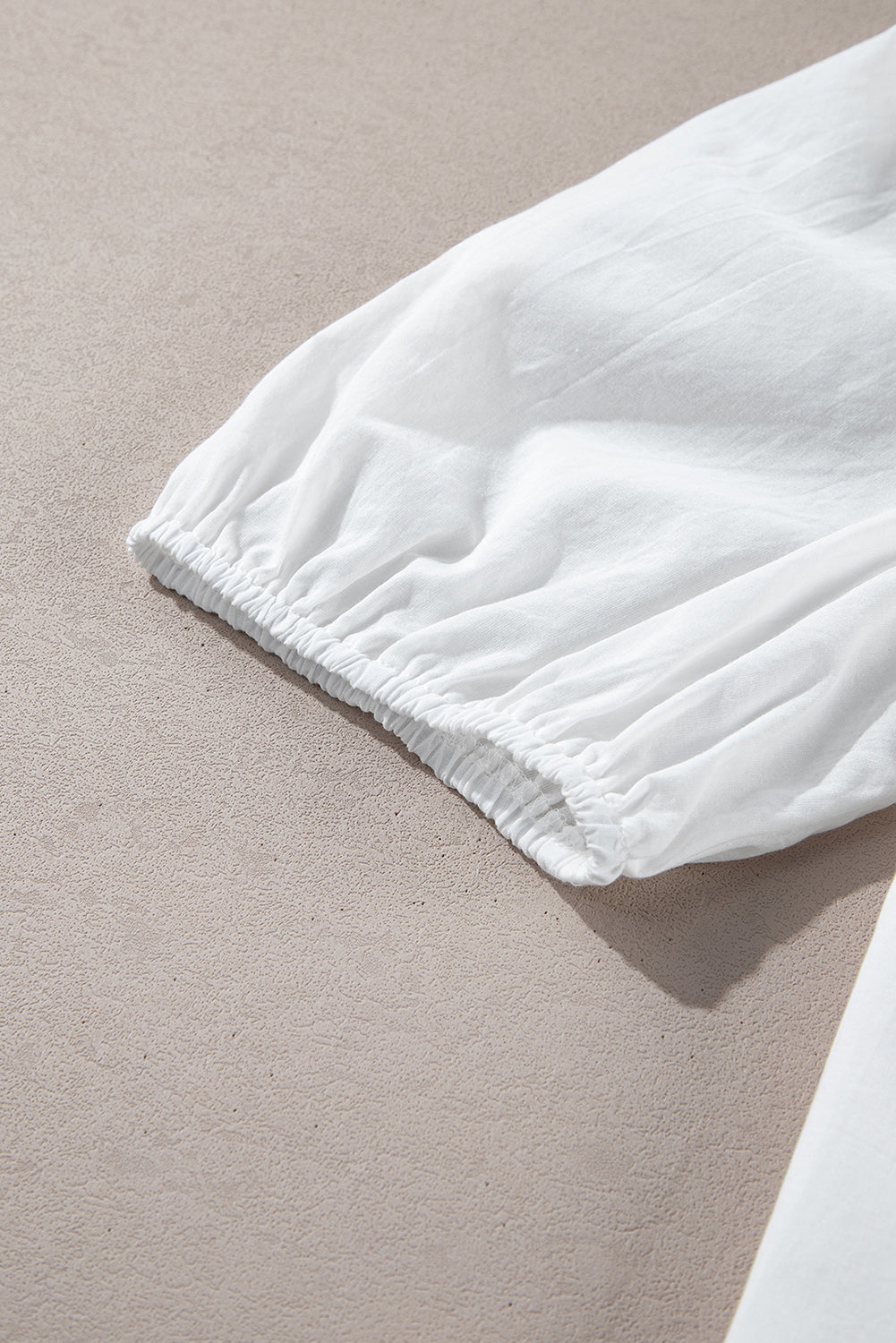 Embroidered Lace Patchwork Tie Neck Puff Short Sleeve Blouse