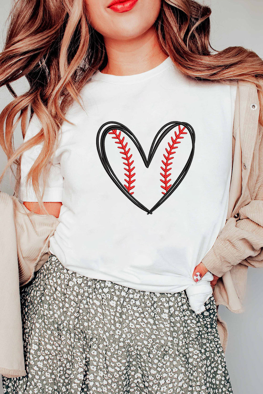 Baseball Heart Shape Embroidery Graphic Tee