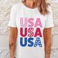 USA Starry Letter Graphic Cotton Blend T Shirt