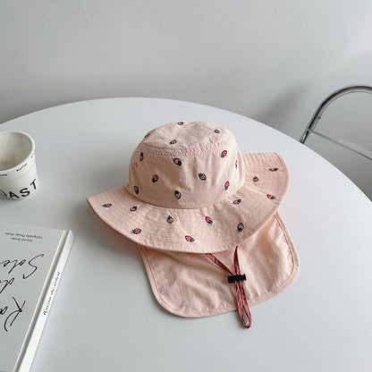 Children's Sun Protection Bucket Hat with Wide Brim and Neck Flap