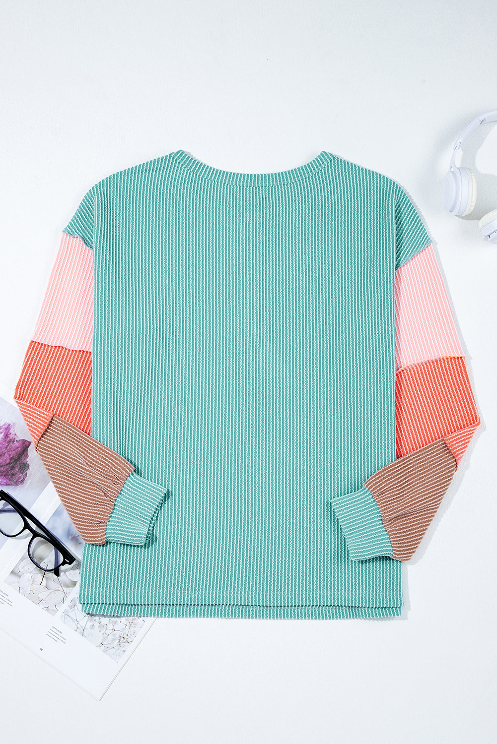 Twisted Ribbed Knit Colorblock Henley Top