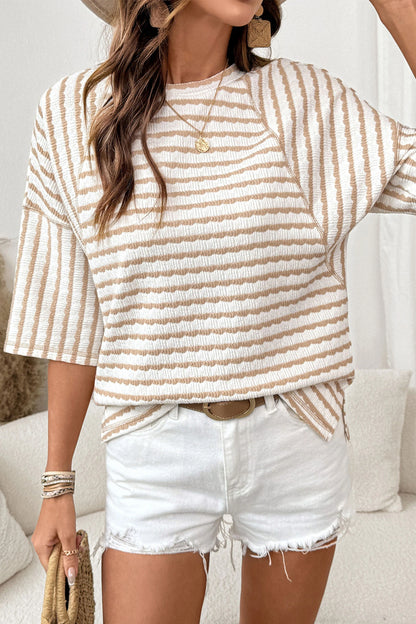 Knit Split Hem Half Sleeve Loose Top