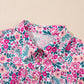 Floral Print Contrast Striped Detail Short Sleeve Blouse