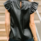 Leather Frill Neck Ruffle Blouse