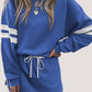 Varsity Stripe Detail Drop Shoulder Pullover Mini Skirt Set