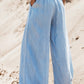 Denim Drawstring High Waist Wide Leg Pants